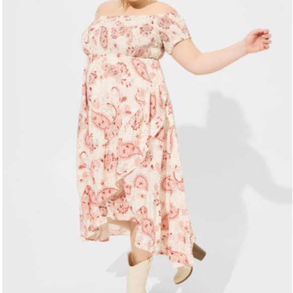 Torrid Maxi Challis Off Shoulder Tulip Hem Dress - Size: 0 (0X – Lg/12) - Picture 6 of 7